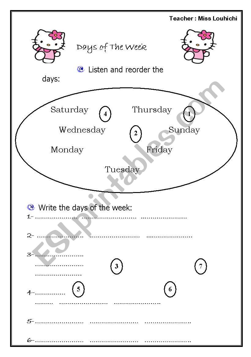 Days of the week worksheet