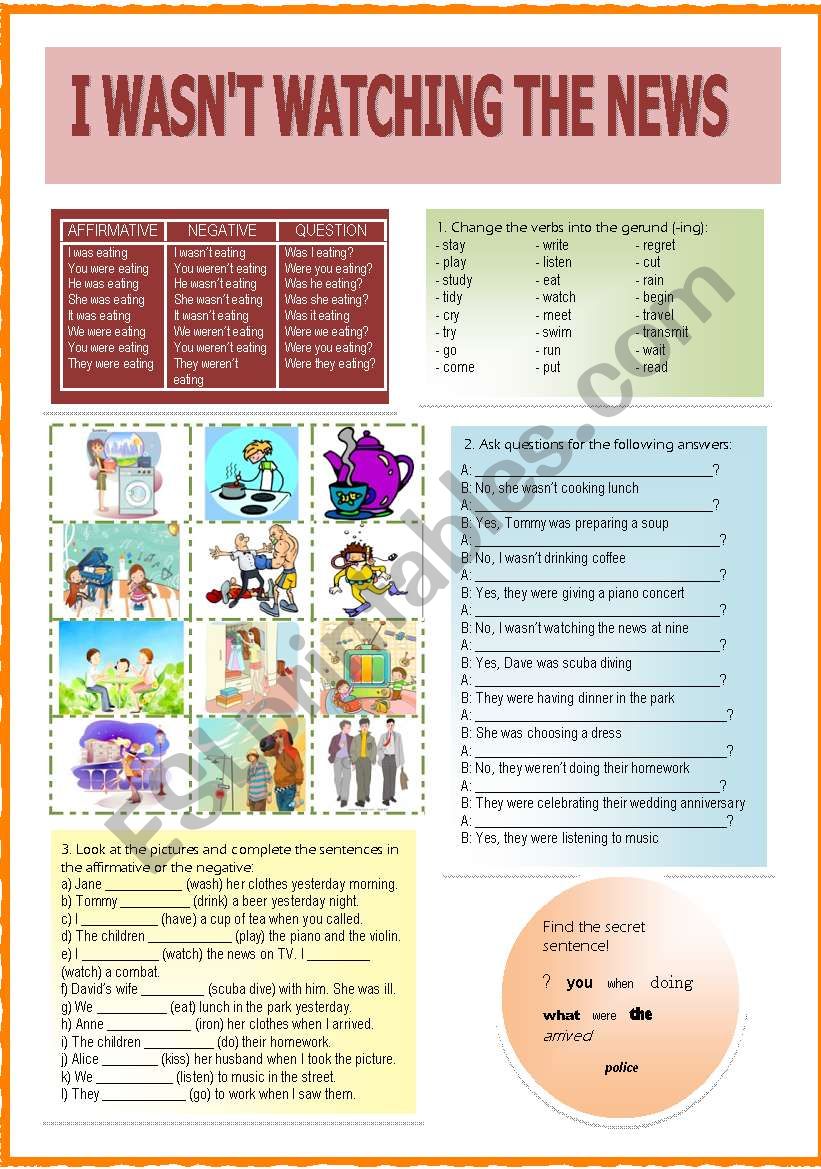 I wasnÂ´t watching the news worksheet