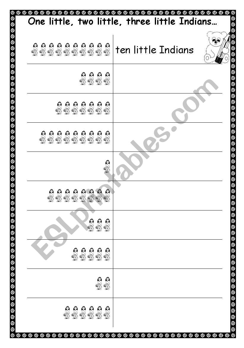 Ten little Indians 2 worksheet