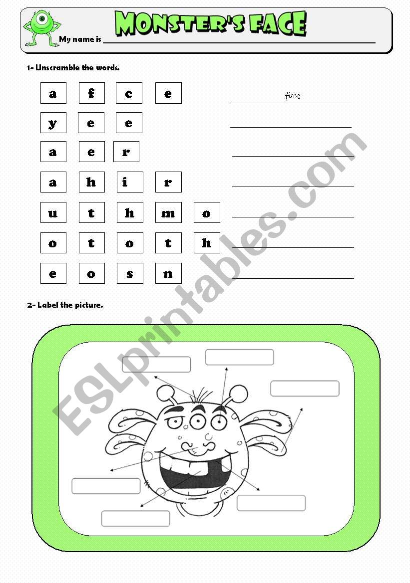 Monsters Face worksheet