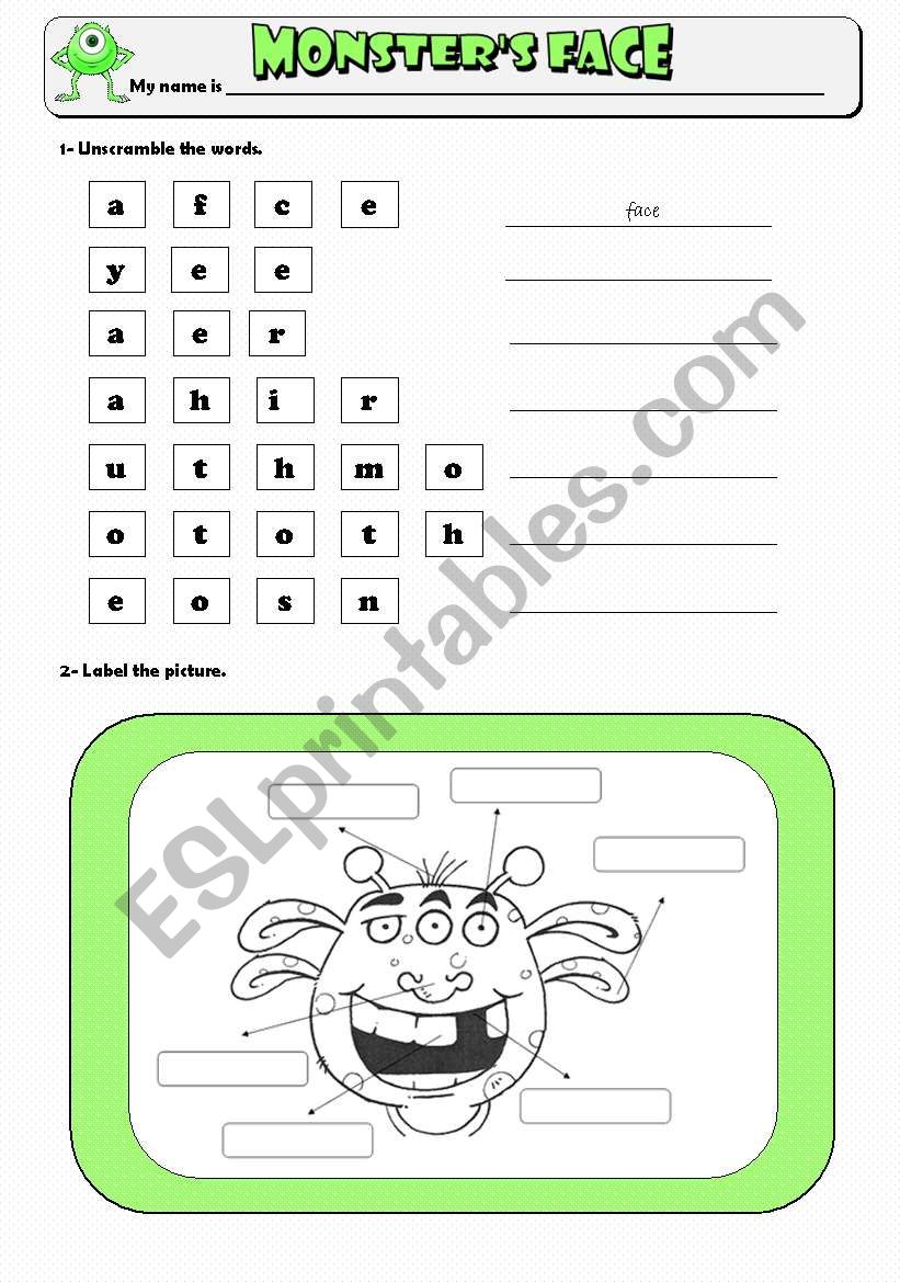 MonsterÂ´s Face worksheet
