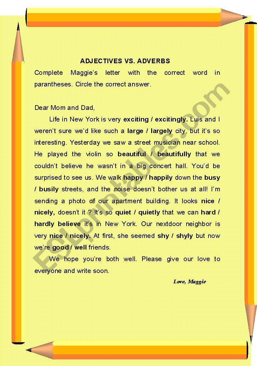 Adjectives vs.  Adverbs worksheet