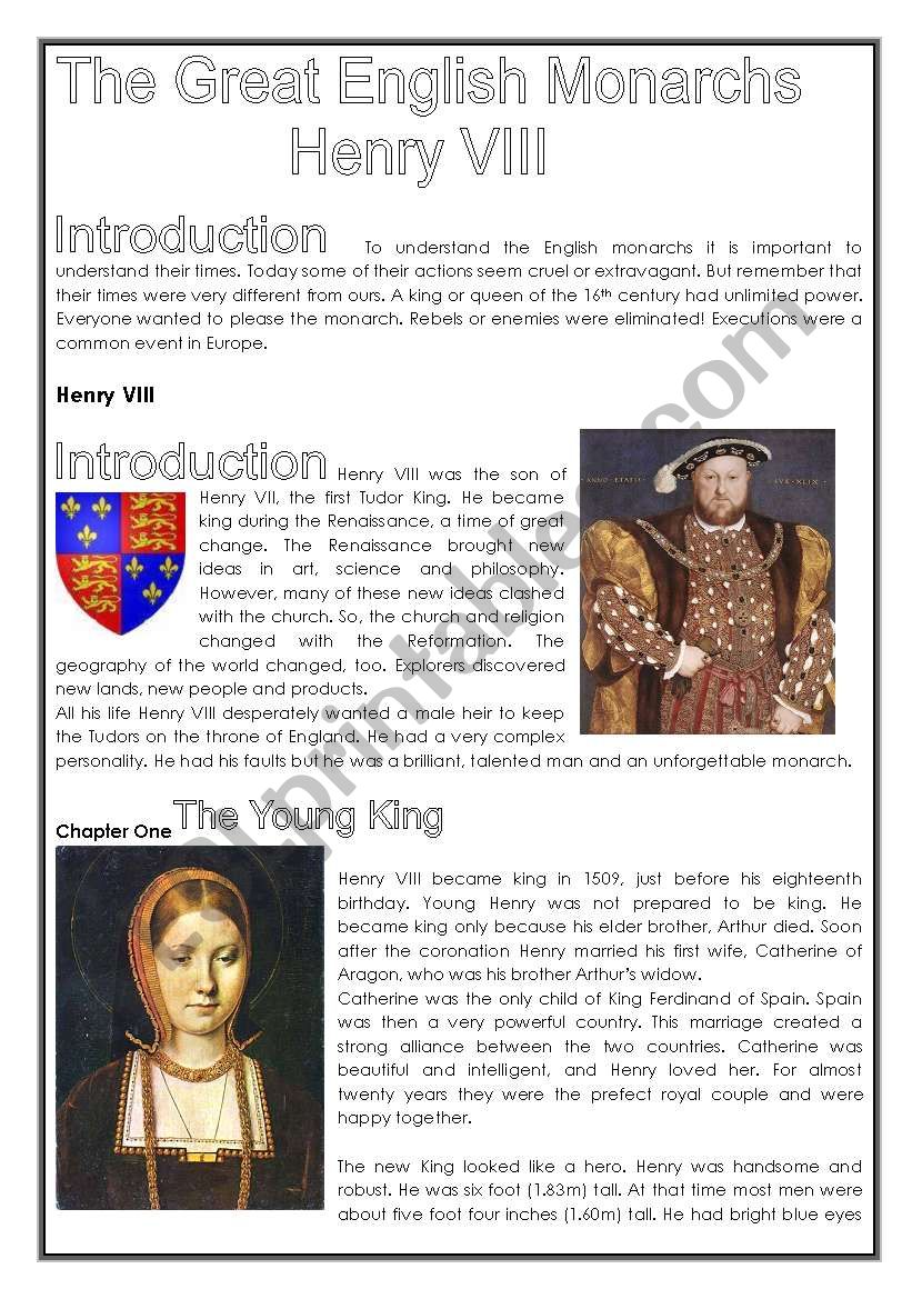 Henry VIII - Extensive Reading comprehension (3 pages) 