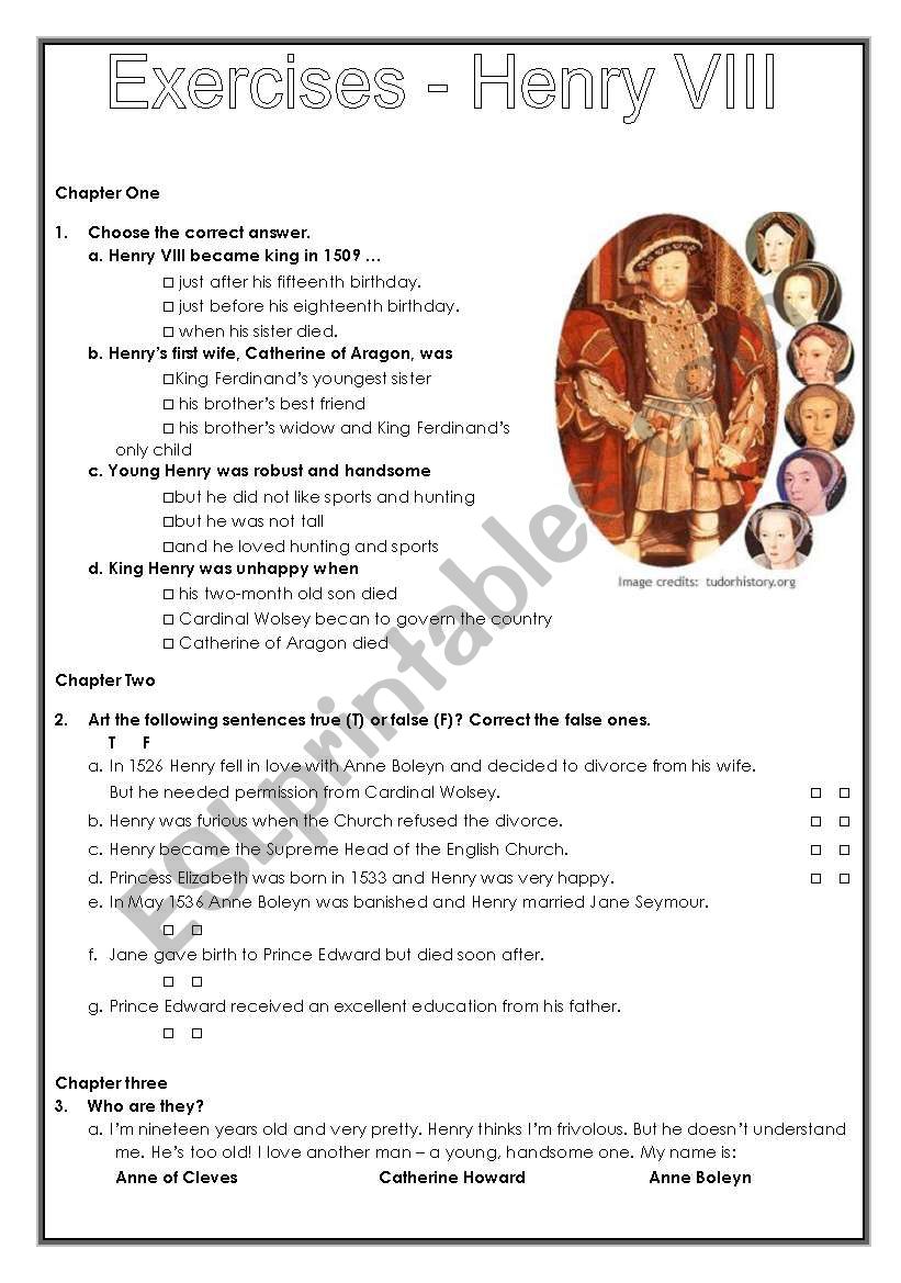 Exercises Henry VIII (two pages)