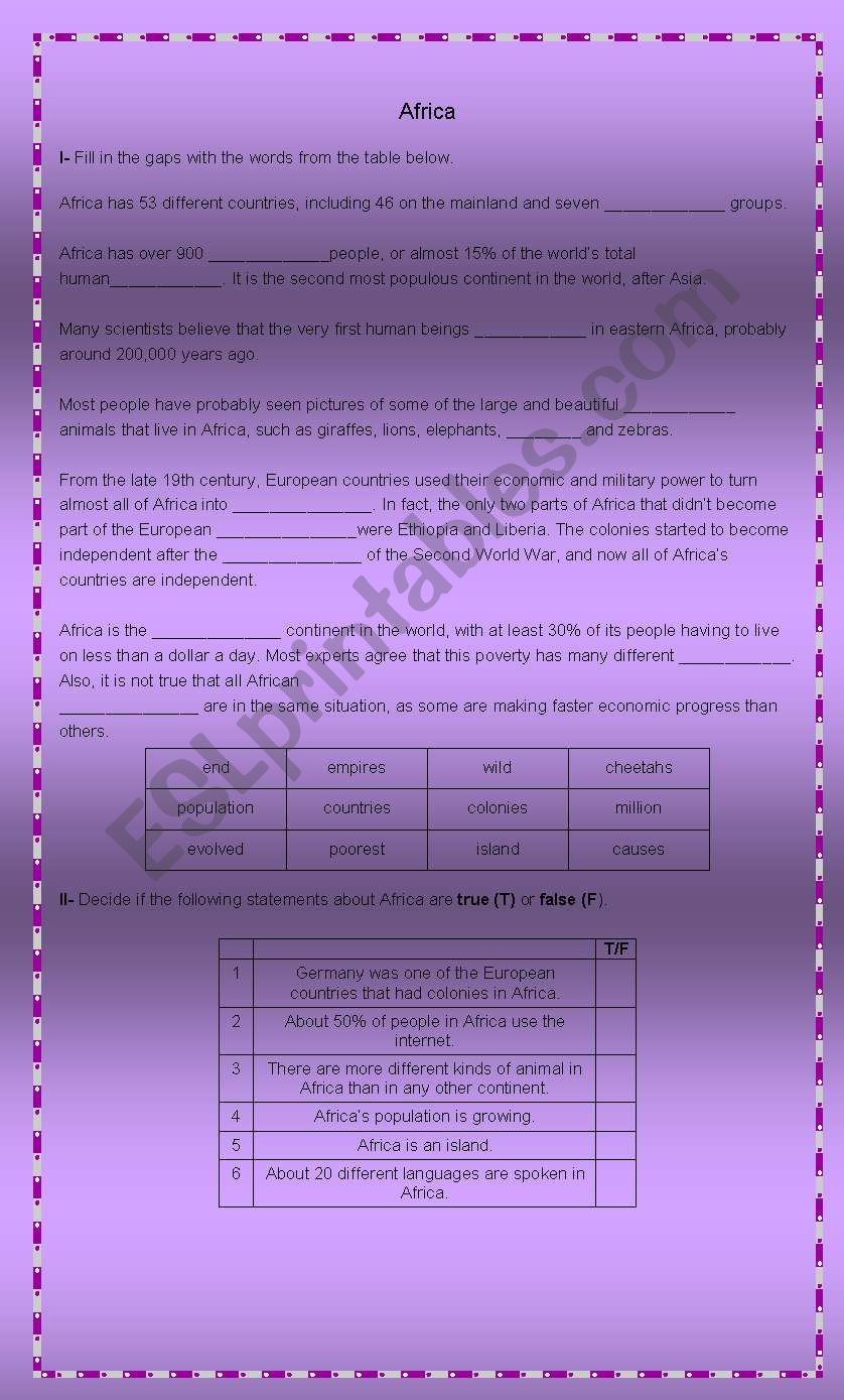 Africa worksheet