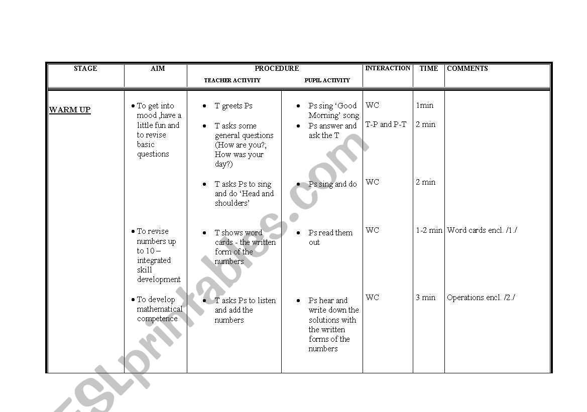 Lesson plan 1 ordinal numbers worksheet