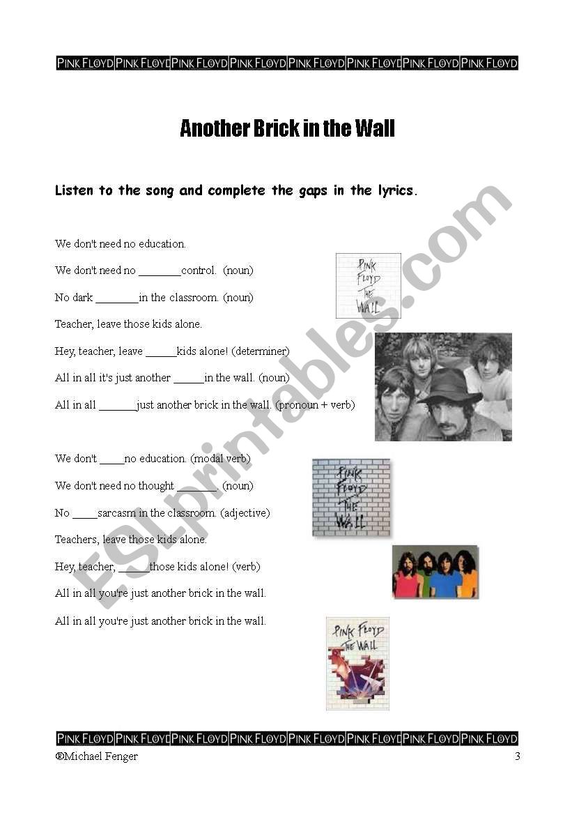 Another Brick in the Wall worksheet
