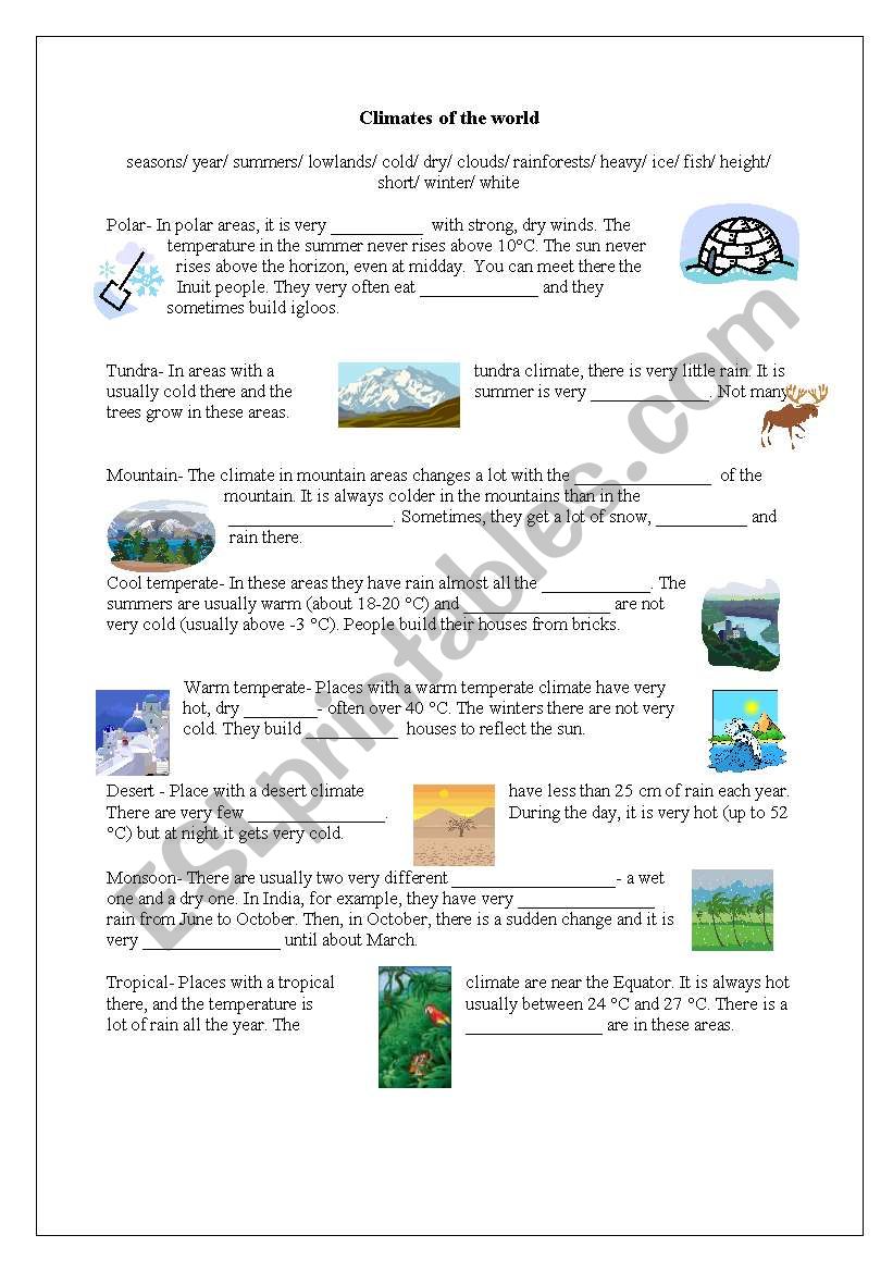 Climates of the world worksheet