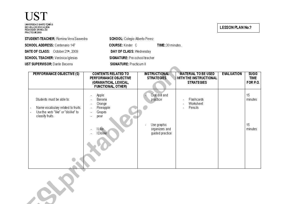 lesson plan worksheet