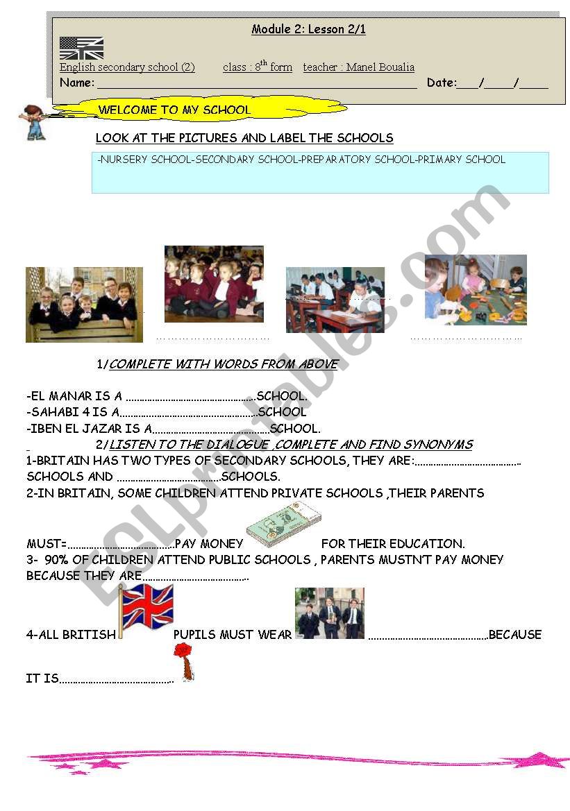 ENGLISH SECONDARY SCHOOLS worksheet