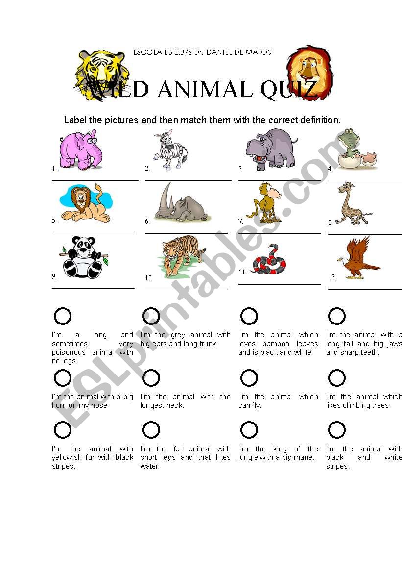WILD ANIMAL QUIZ - ESL worksheet by cagreis
