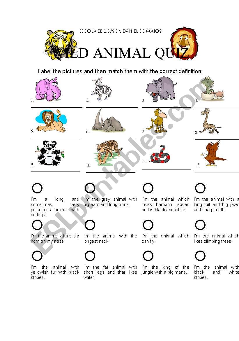 WILD ANIMAL QUIZ worksheet