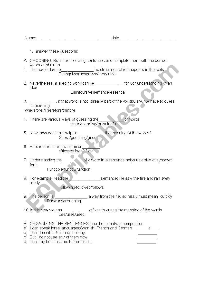 word and phrases worksheet