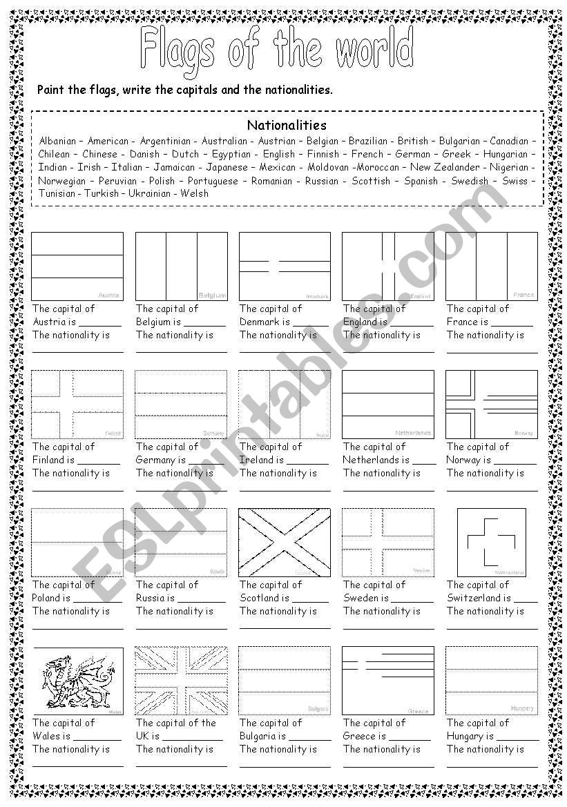 FLAGS OF THE WORLD worksheet