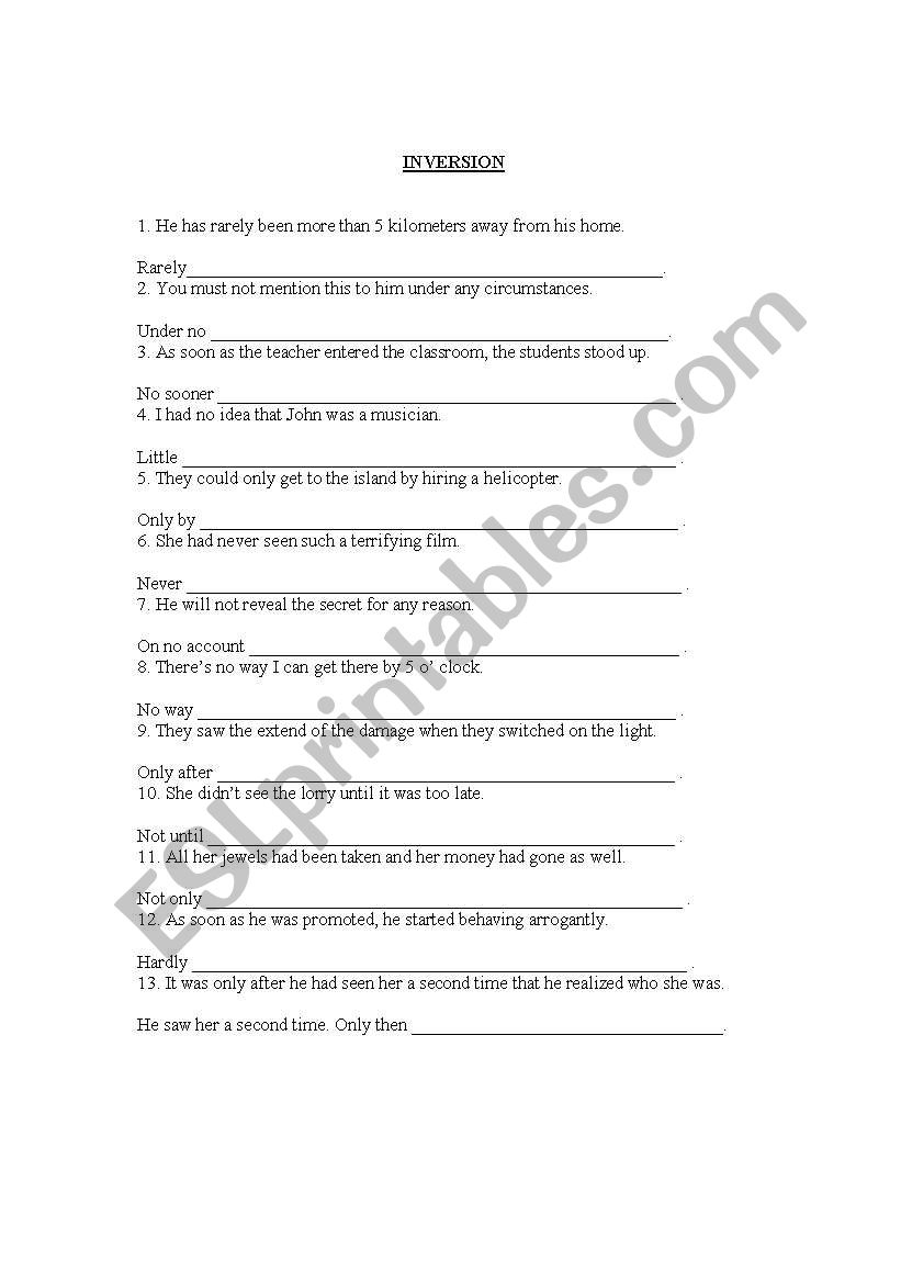 INVERSION EXERCISE worksheet