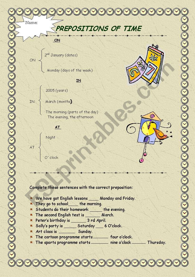 prepositions of time worksheet