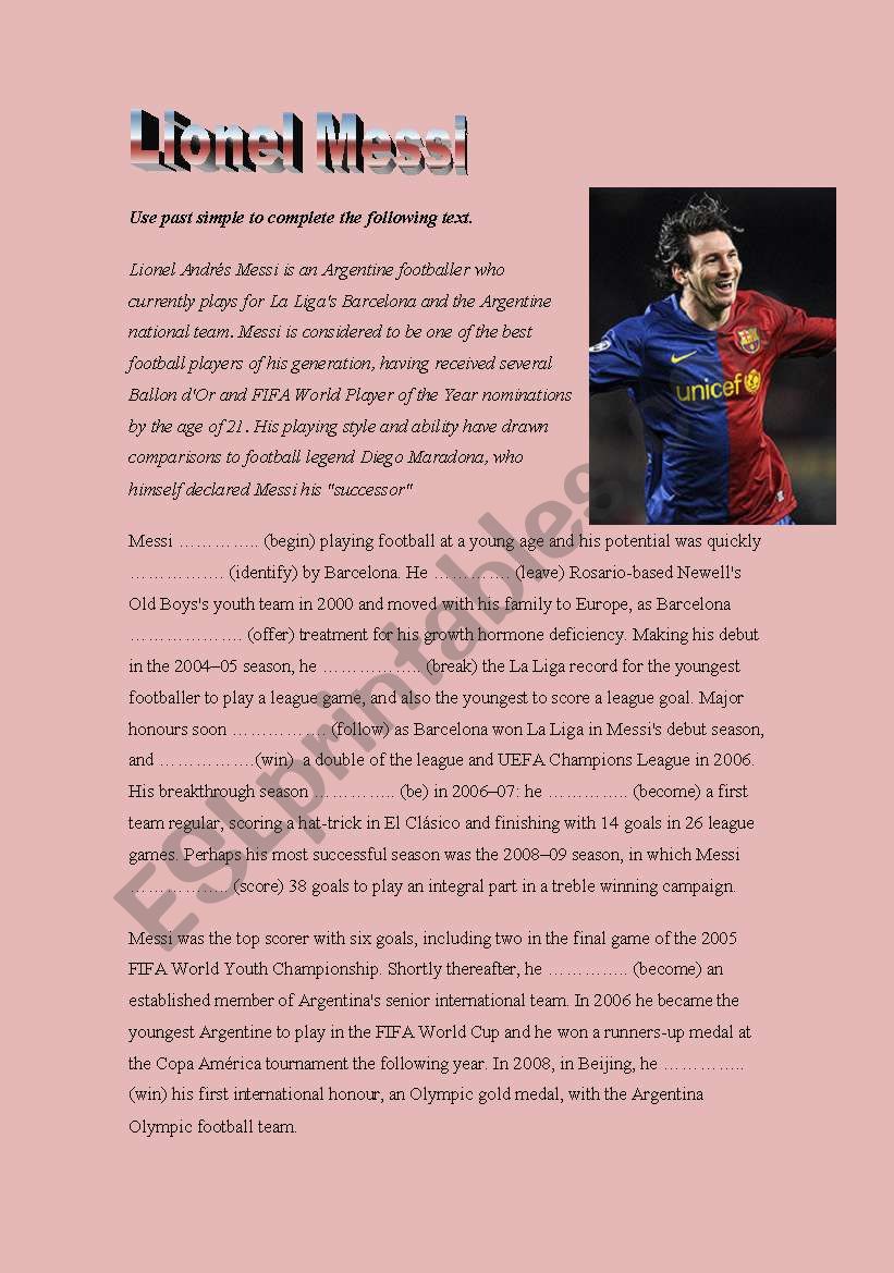 Messi - Past simple worksheet