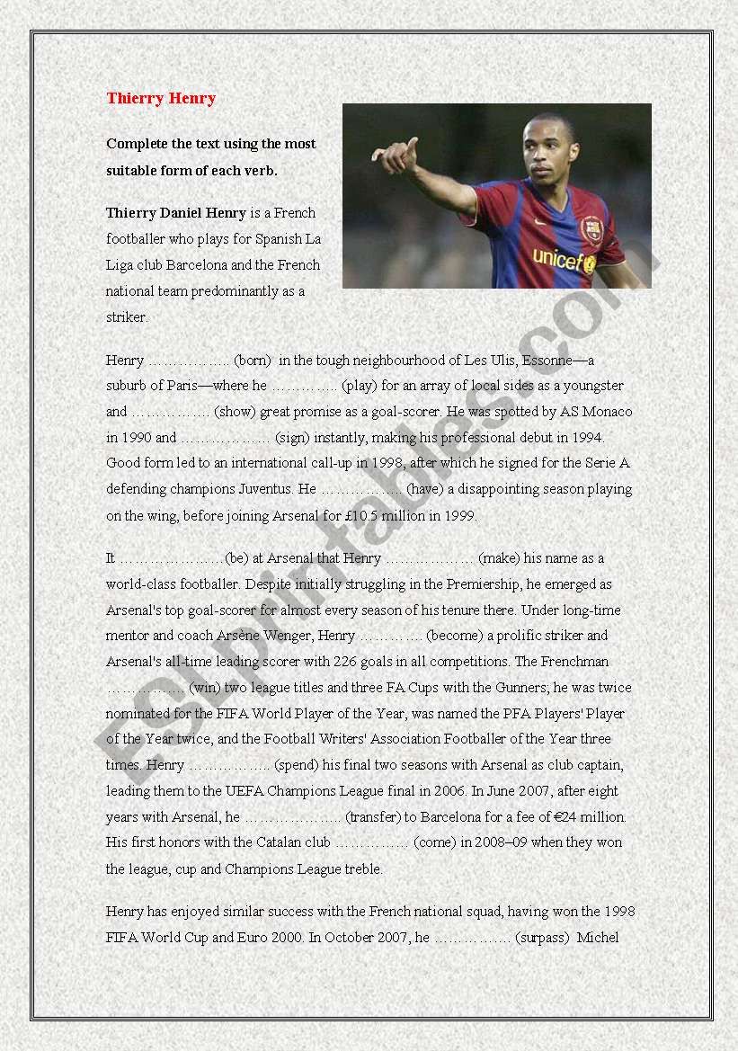 Thierry Henry - Past Simple worksheet