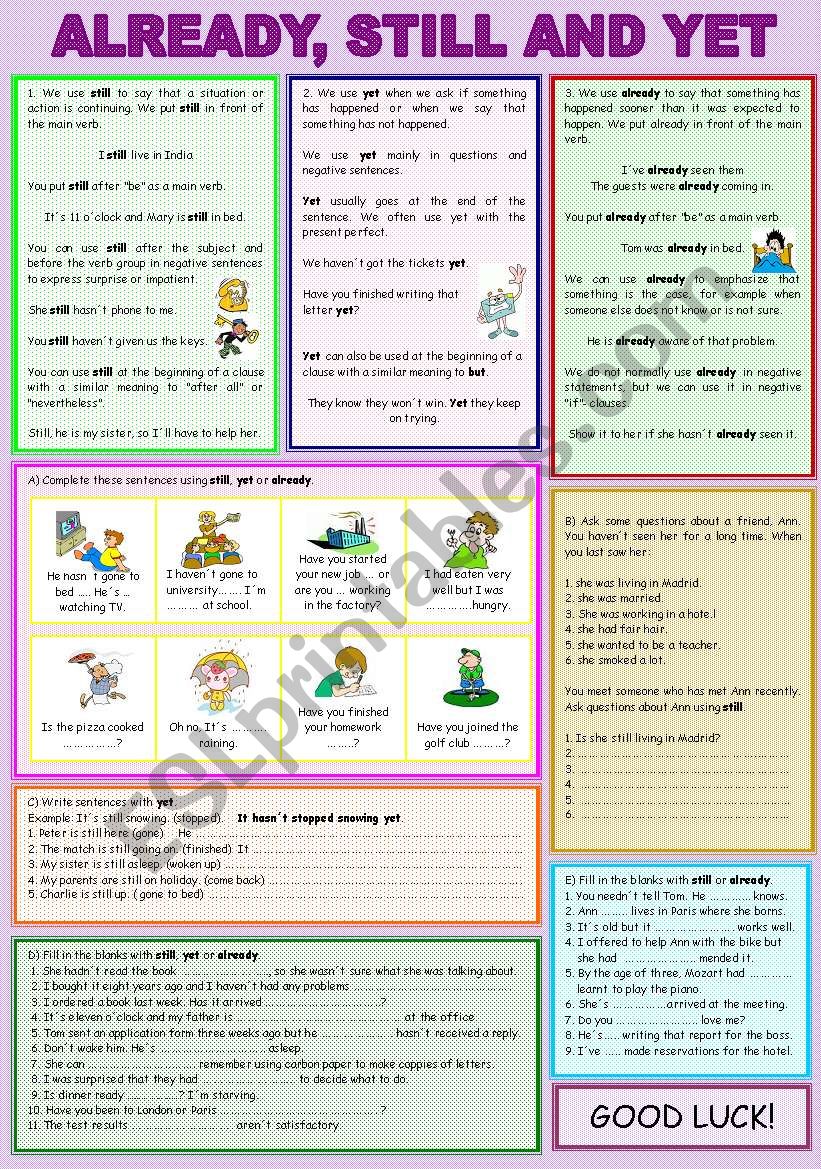 ALREADY, STILL AND YET worksheet