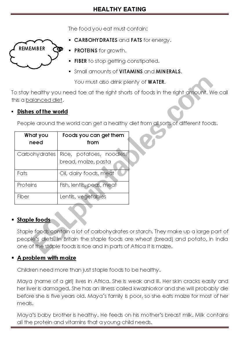 Science-Healthy eating worksheet