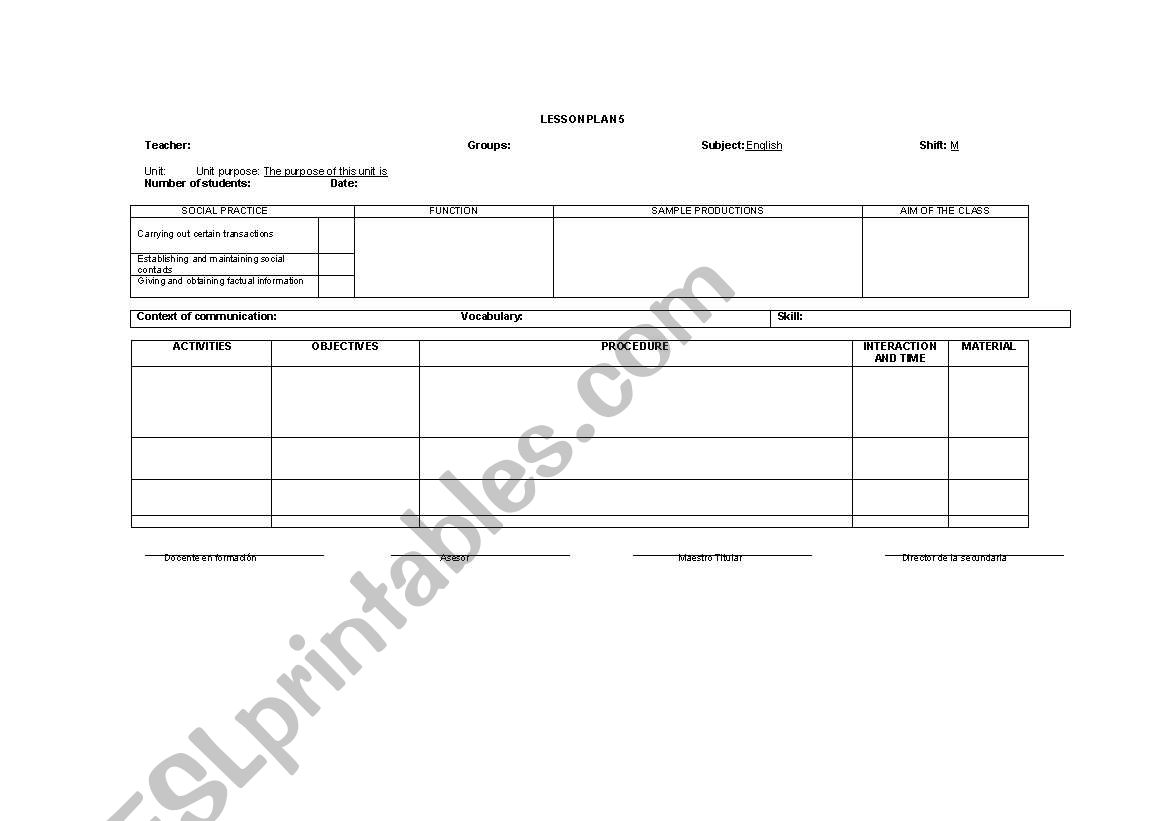 format lesson plan worksheet