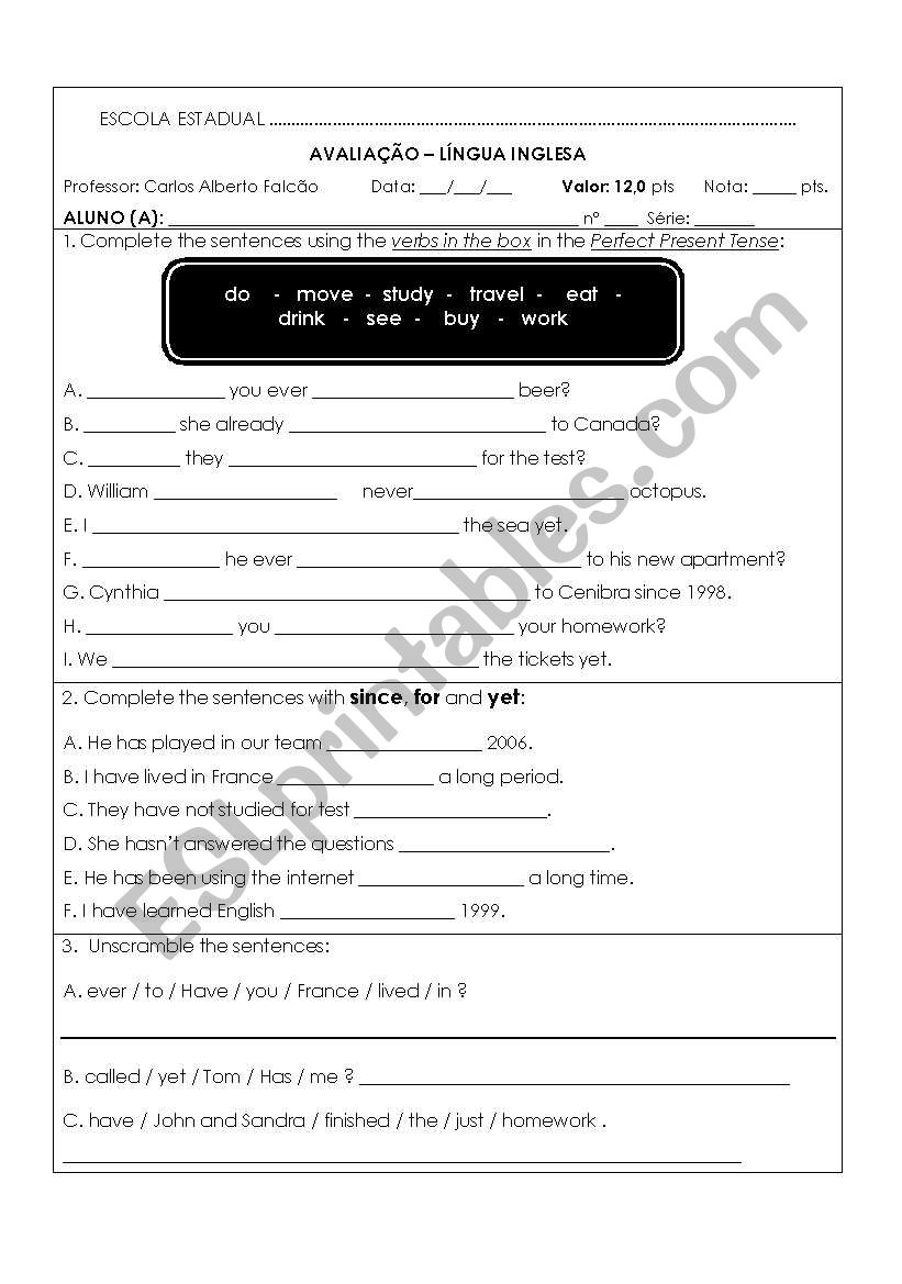 Present Perfect Tense worksheet