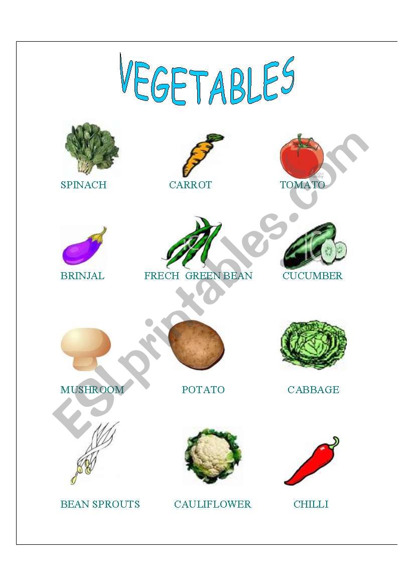 vegetables worksheet