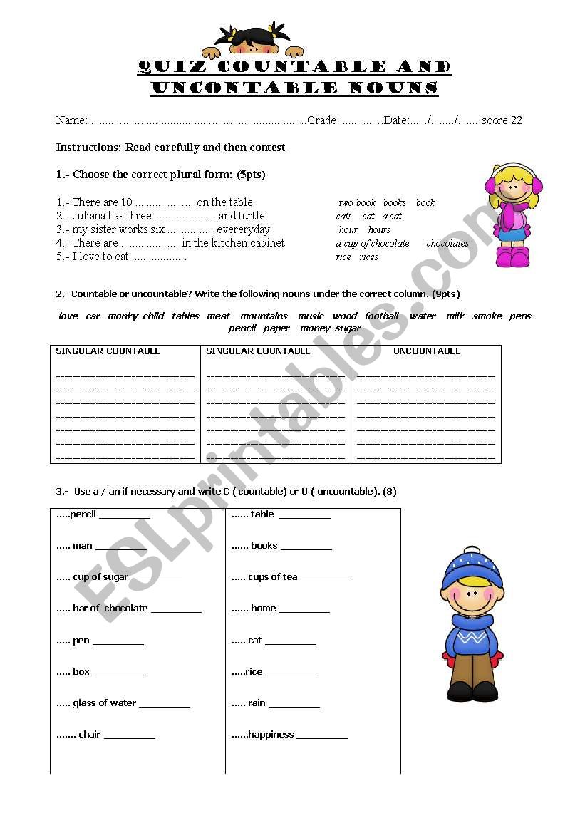 QUIZ NOUN worksheet