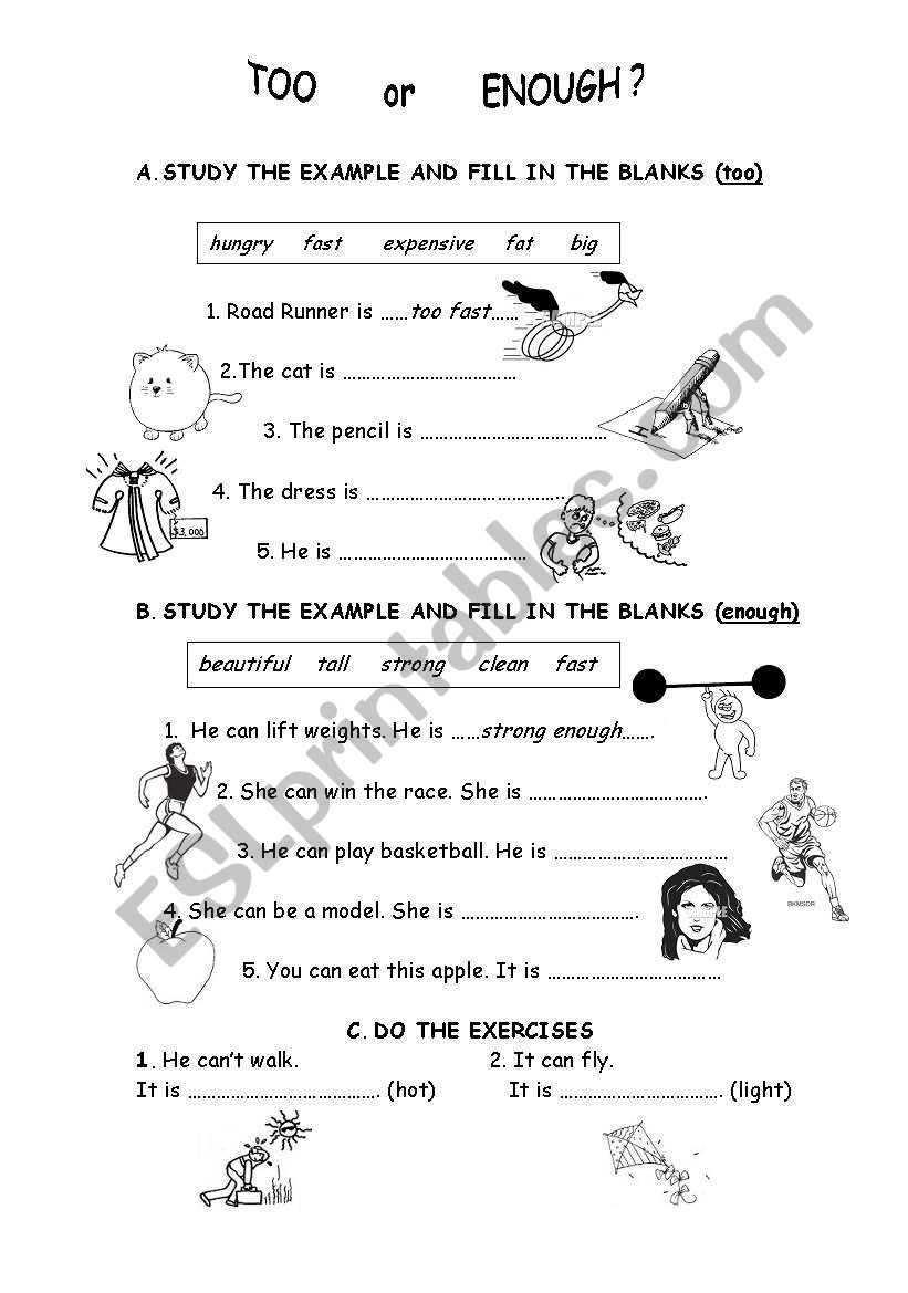 too - enough worksheet