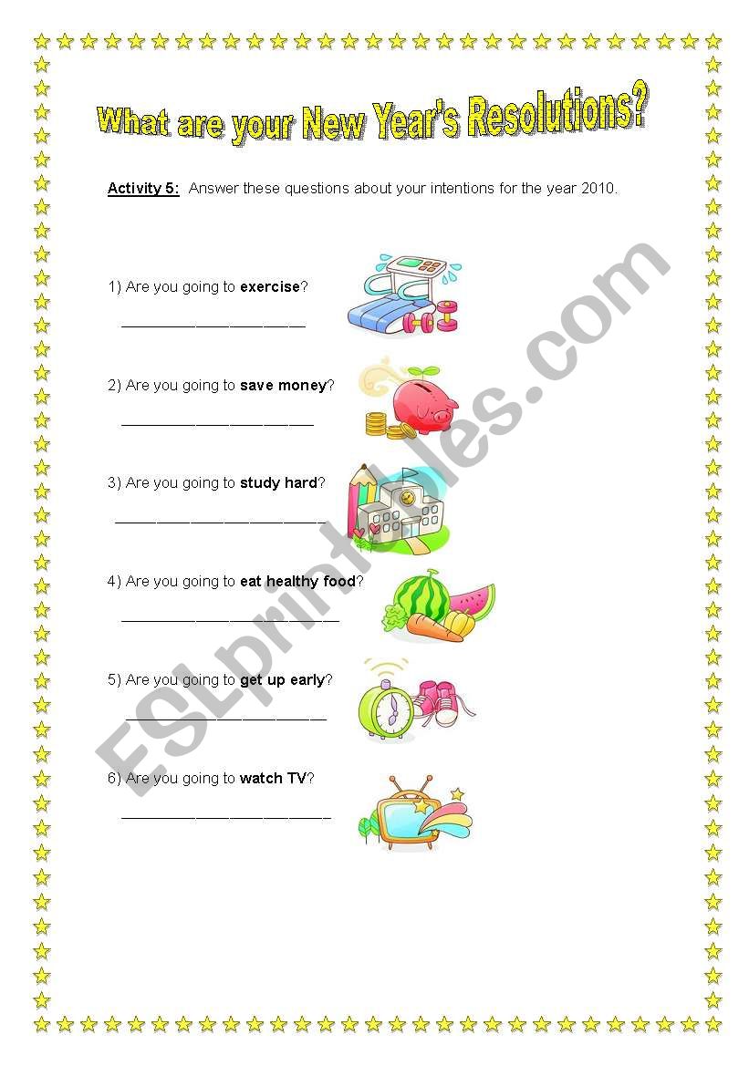 New Year Resolutions worksheet