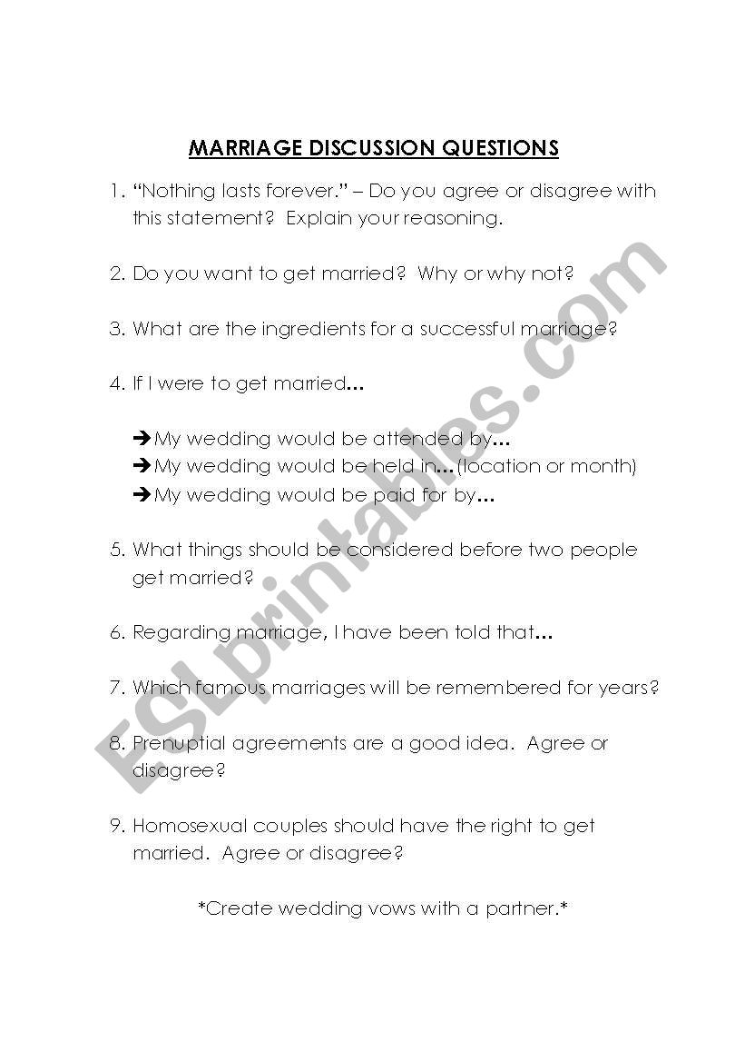 Marriage worksheet