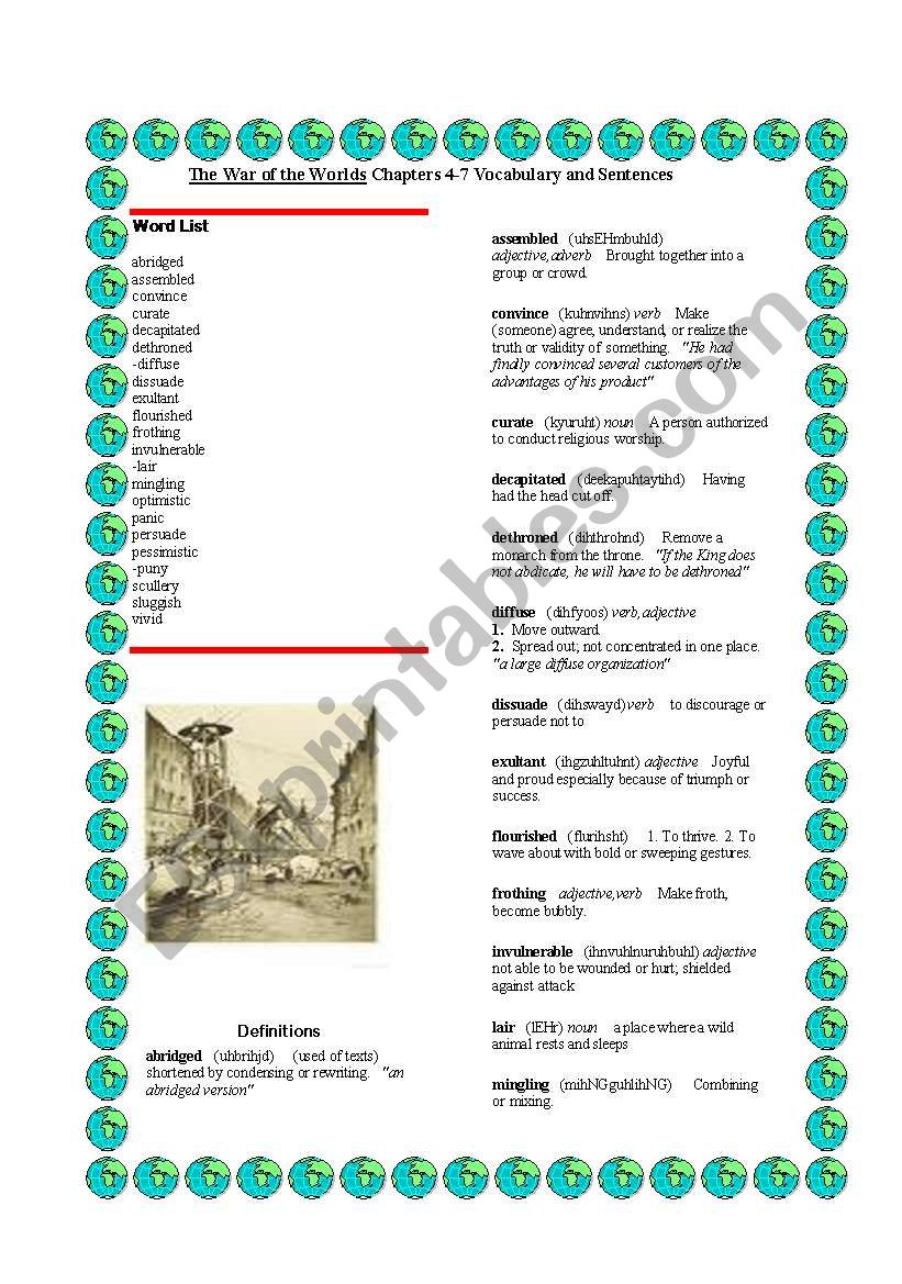 The War of the Worlds Chapters 4-7 Voc. Words and Sentences