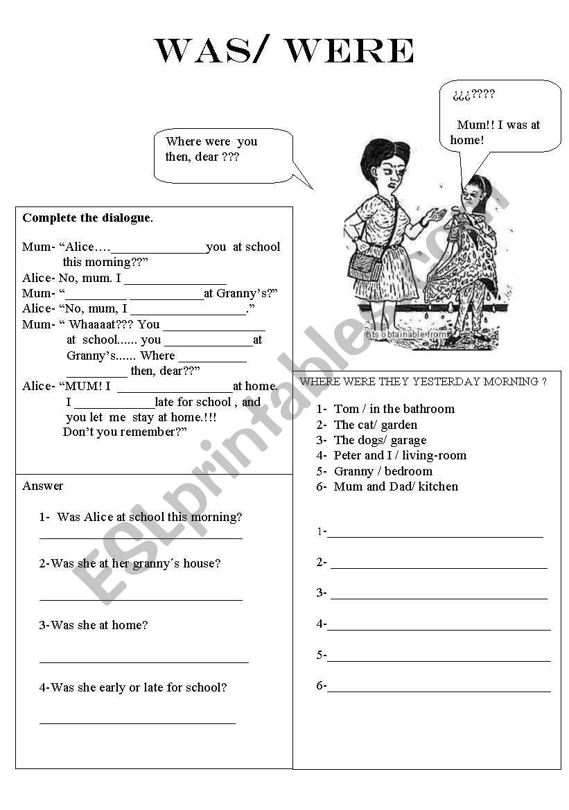 was/ were worksheet