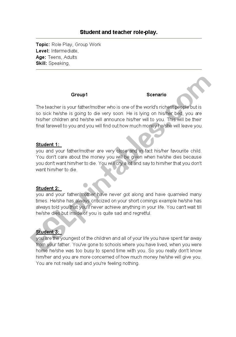 teacher student role plays worksheet