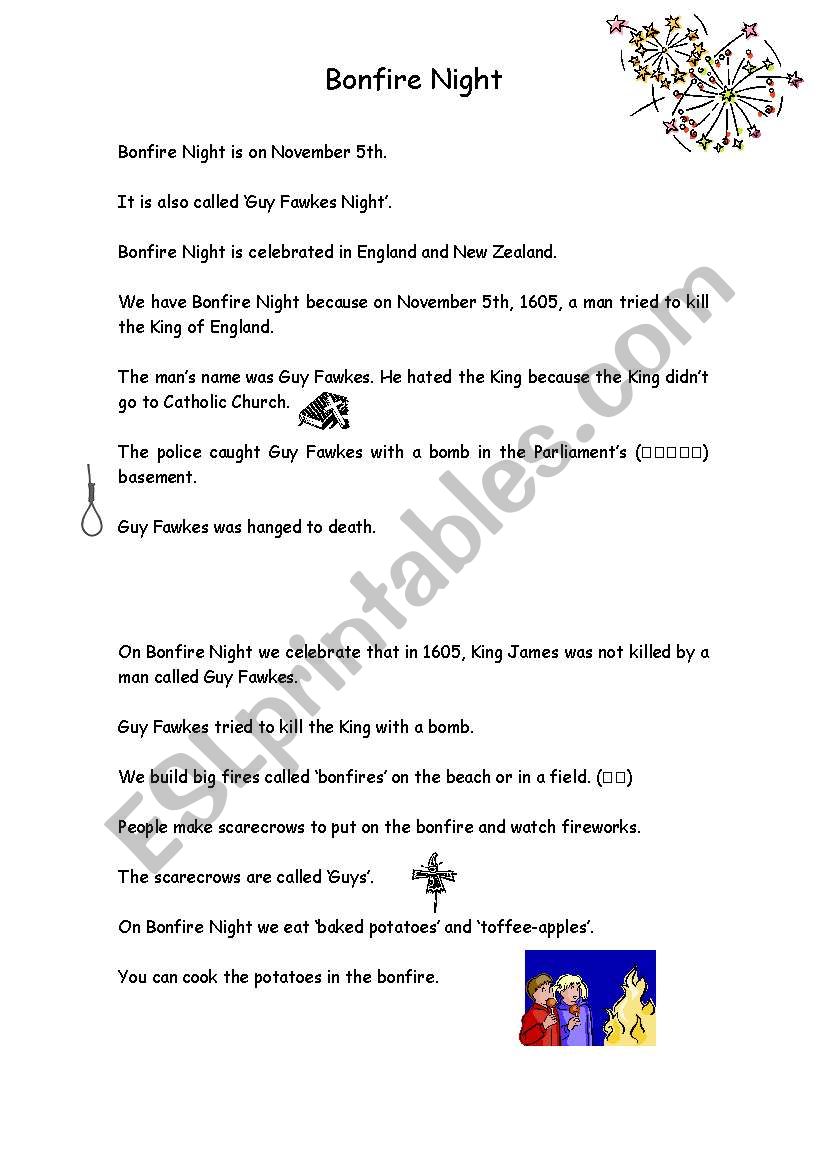 Bonfire Night Story and Quiz worksheet