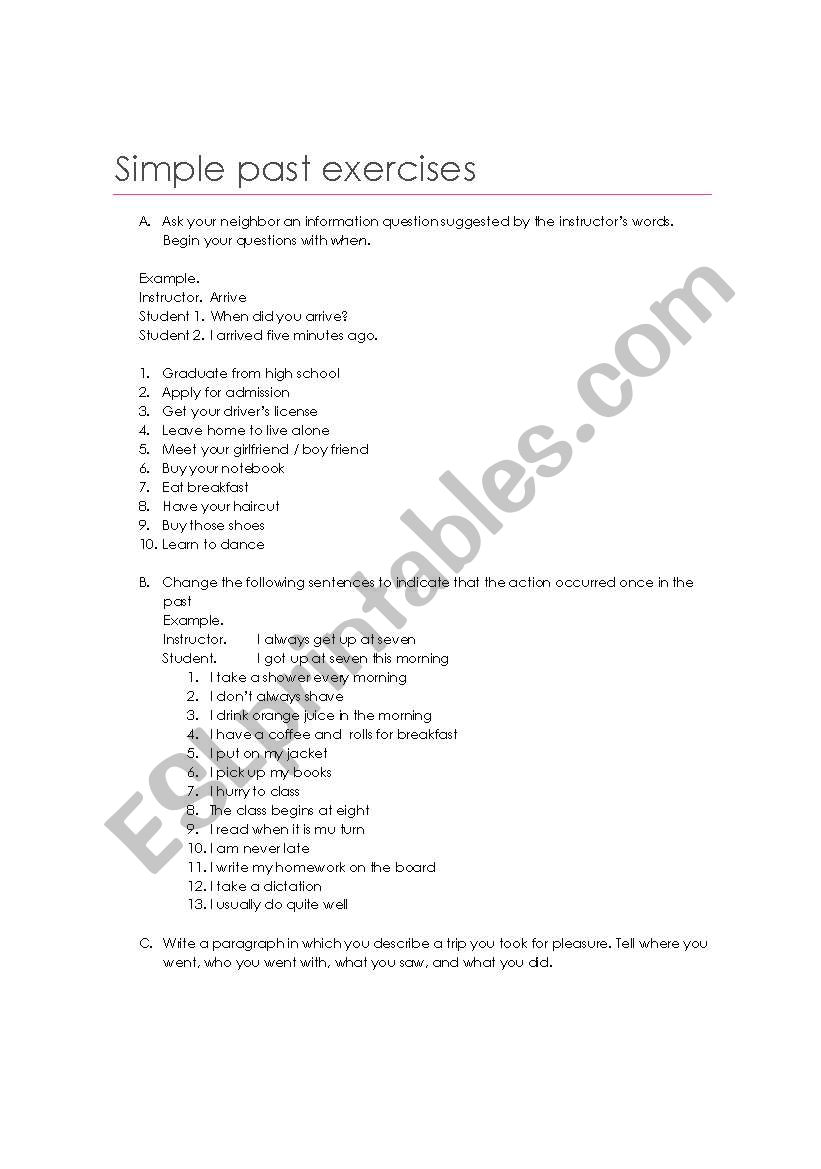 Simple past exercises worksheet
