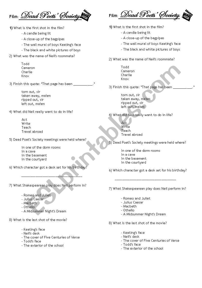 dead poets society worksheet