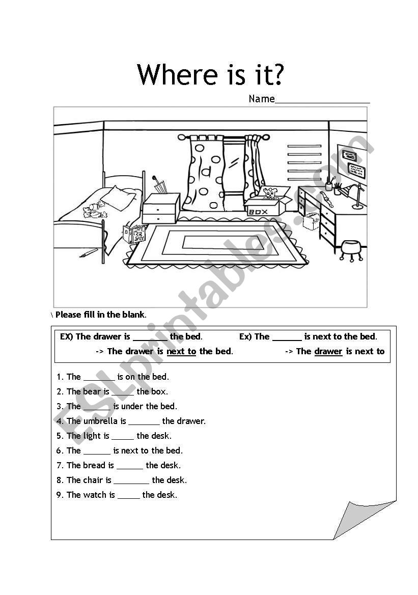 preposition of place worksheet