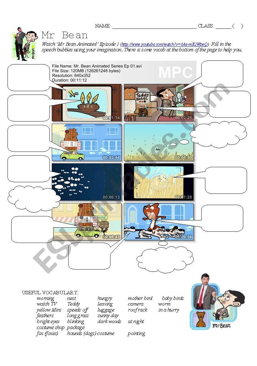 Mr Speech Bubble activity worksheet