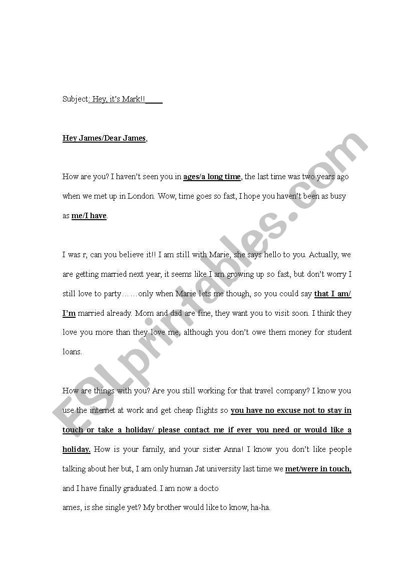 Informal email worksheet