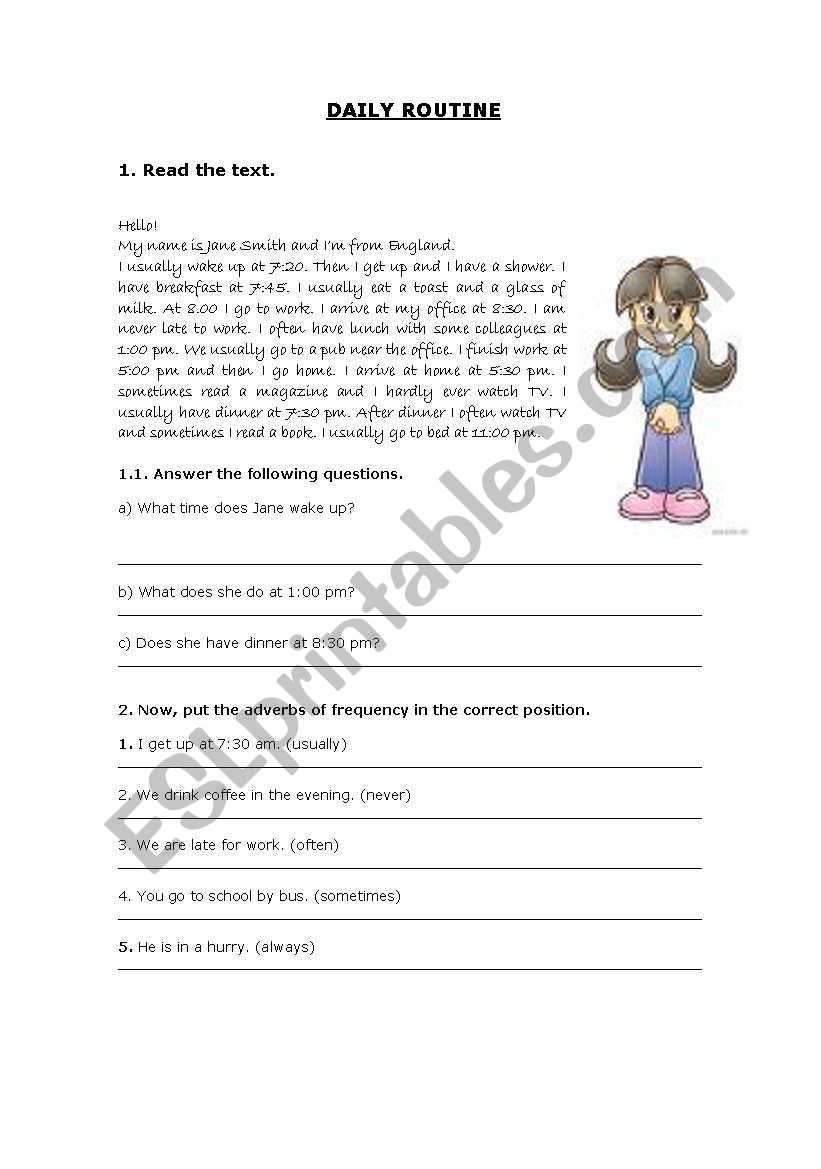 Daily Routines worksheet