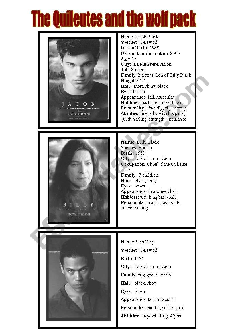 New moon characters B/W - speaking cards 3/5