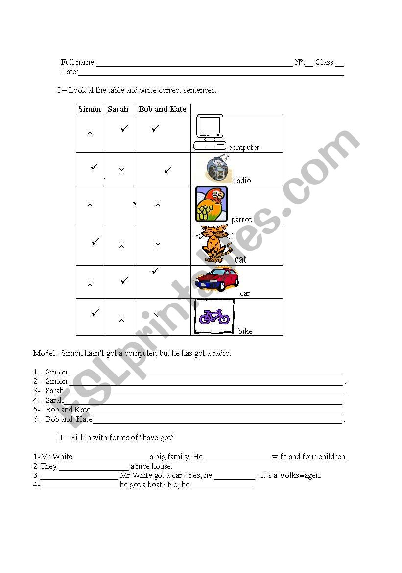 Grammar worksheet