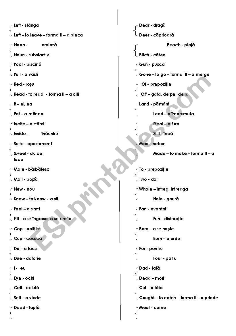 Words similar to each other worksheet