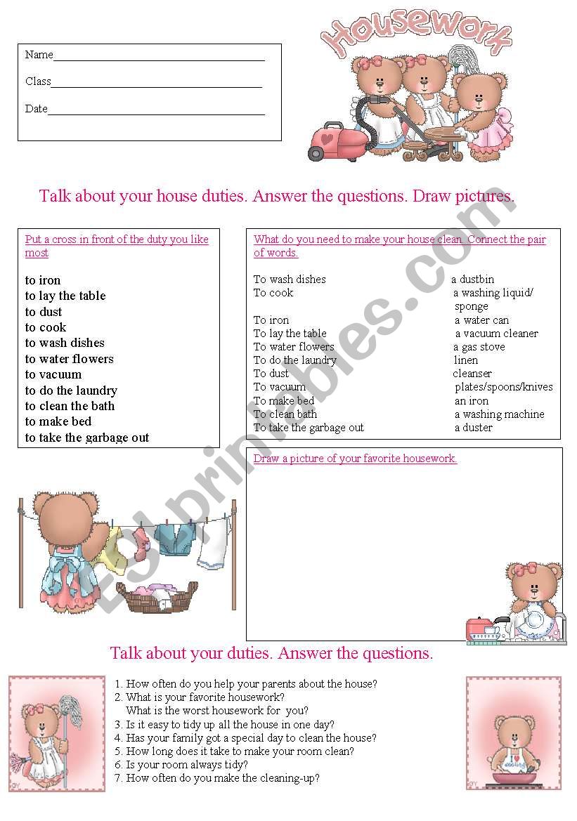 Housework worksheet