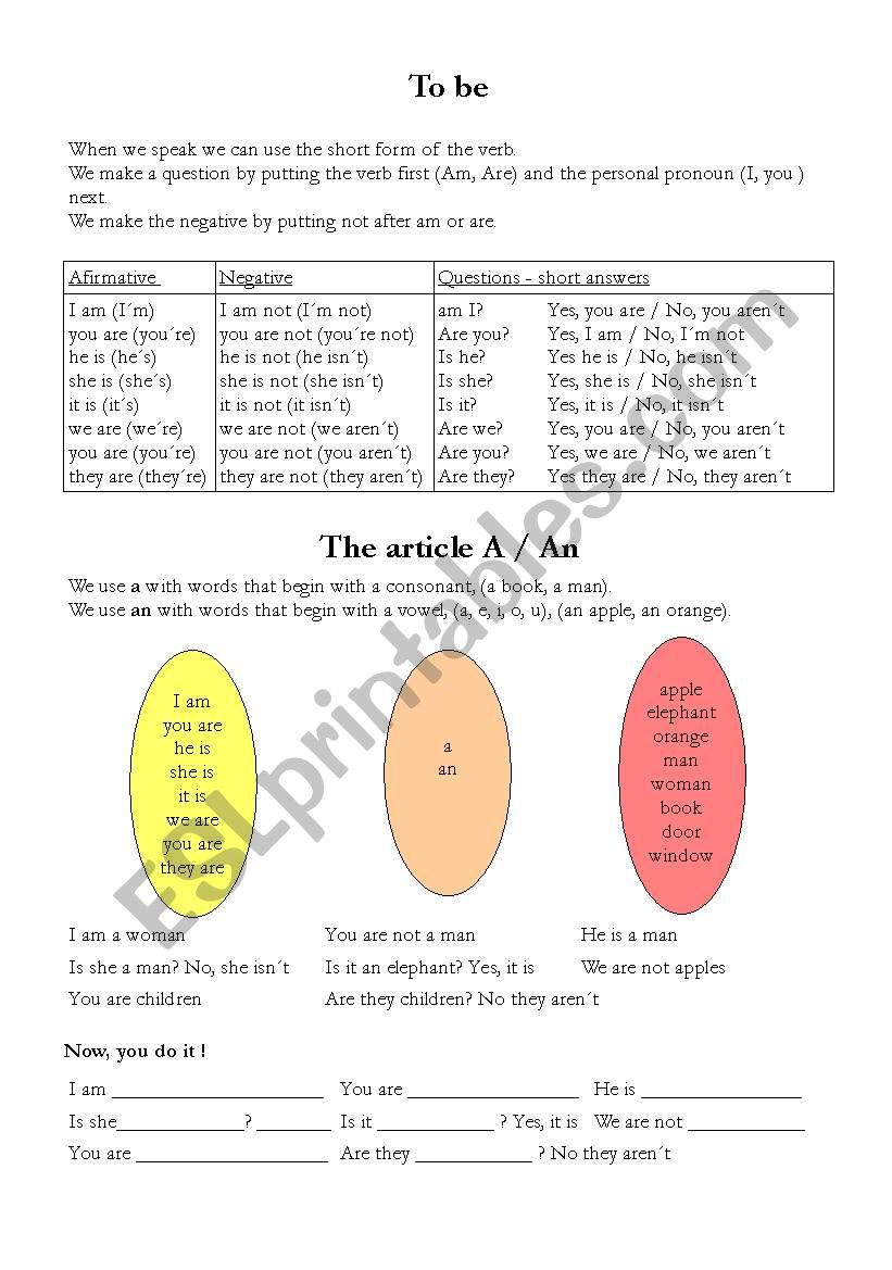 Verb to be worksheet