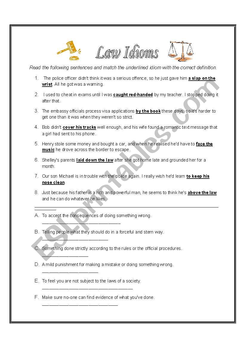 Law Idioms worksheet