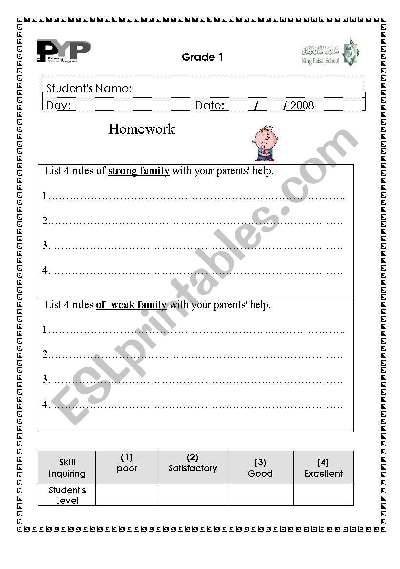 the rules of members family worksheet