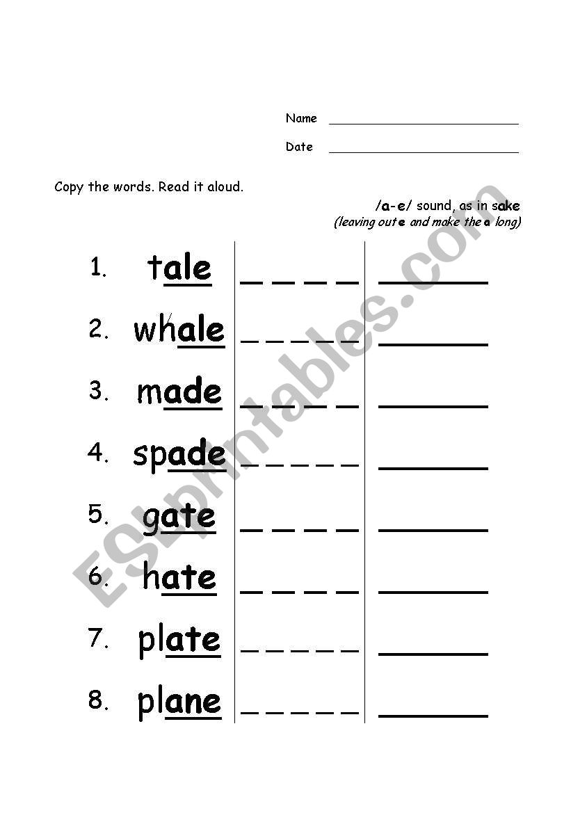 /a-e/ sound worksheet