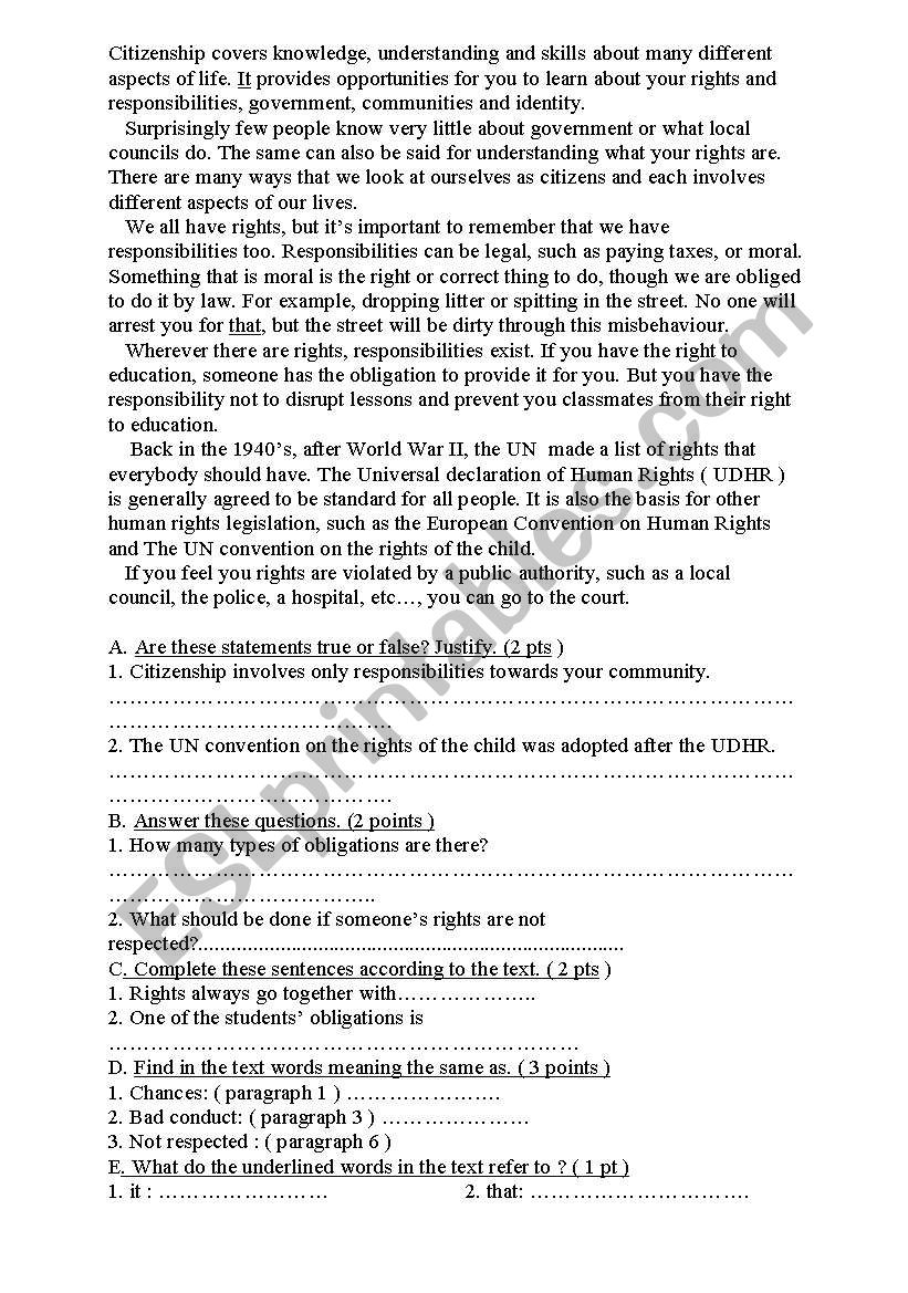 citizenship worksheet